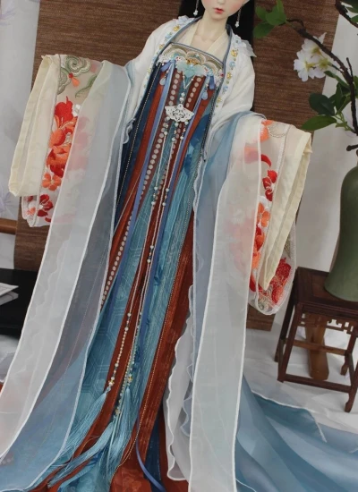 ドール用服 時代服 漢服 刺繍  ブルー 女の子用 MSD/SD/SD16サイズ人形用 BJD用 锦瑶