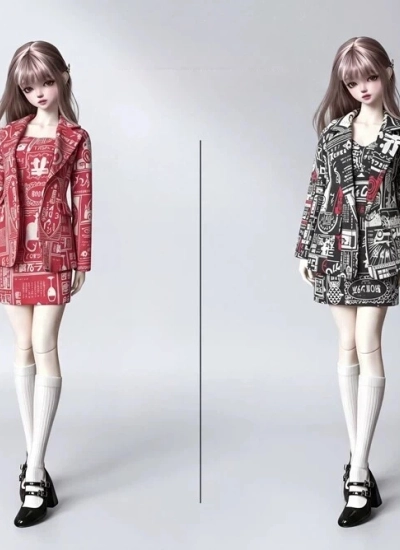 ドール用服 スーツセット ブラック  レッド 女の子用 YOSD/MSD/SDサイズ人形用 BJD