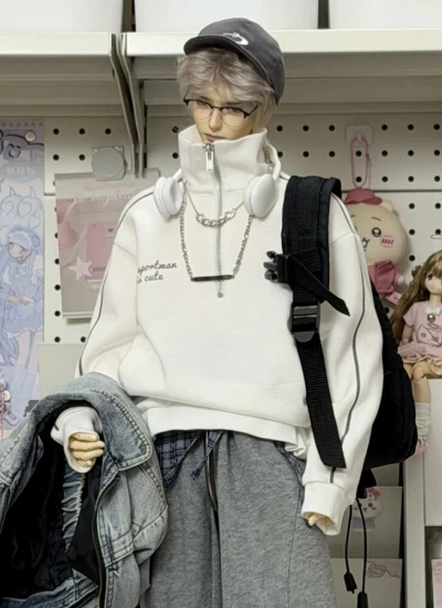 ドール用パーカー グレー ブラックホワイト 男の子用  HID/ID75/LOONGSOUL73/70サイズ人形用 BJD用