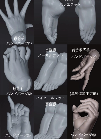 油画体用 追加購入専用ページ ドール用パーツ ハンドパーツ/フットパーツ 1/3サイズ/1/4サイズ用 球体関節人形 BJD