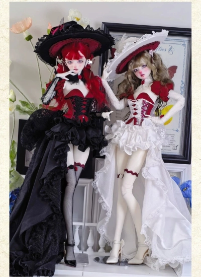 BJDドール用服 ドレス ホワイト ブラック【荆棘玫瑰】 MSDサイズ人形用