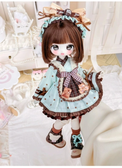 ドール用服 ワンピース メイド服 ブルー miniYOSDサイズ人形用 女の子用 球体関節人形用 BJD用