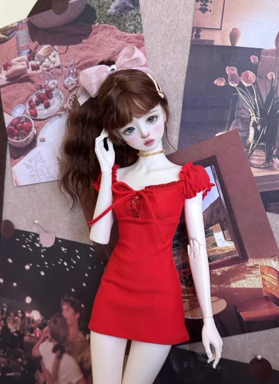 ドール用服 ワンピース レッド ブラック MSD/SDサイズ人形用 女の子用 球体関節人形用 BJD用