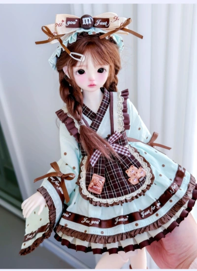ドール用服 ワンピース メイド服 ブルー MSDサイズ人形用 女の子用 球体関節人形用 BJD用