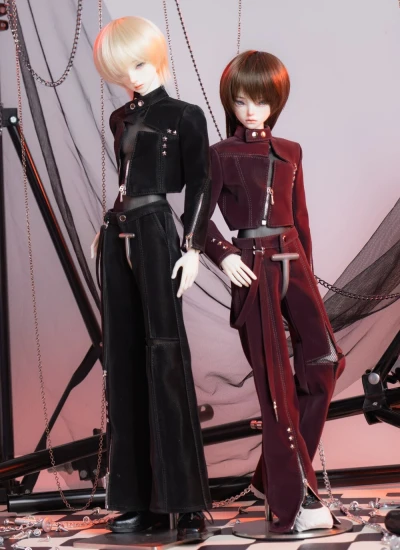 BJDドール用服 衣装セット レッド ブラック【星阙】 MSDサイズ人形用