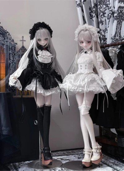 ドール用洋服 【二次悖论】ブラック*ホワイト ホワイト MSD/大MSDサイズ BJD人形用