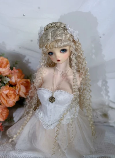 【期間限定】ドール用ウィッグ パーマ ゴールド 真似モヘア MSD/小顔SDサイズ用 BJD用 【闲云居手作】