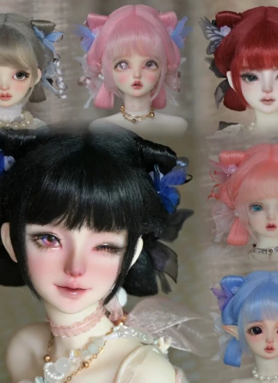 ドール用ウィッグ【绾蝶】軽古風双环簪 エルフ風 ブラック/ピンク/ブルー/レッド/グレー 1/12 1/8 1/6 MSD SDサイズ人形用 BJD MJD