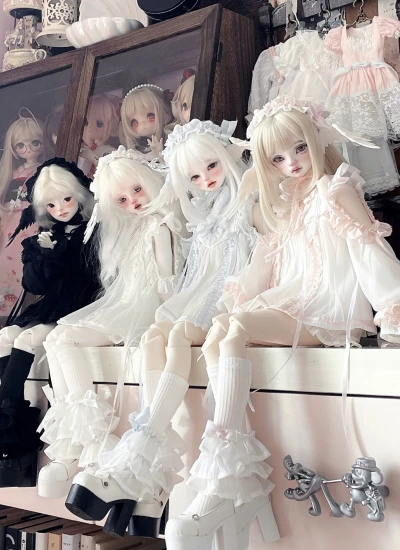 【期間限定】ドール用服 「天使逃逸」セットアップ 洋服 ホワイト ブラック ブルー ピンク CharmDoll2代ボディ/MDD/kumakoサイズ 球体関節人形用 BJD用