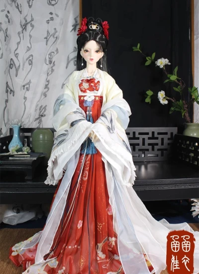 ドール用服 時代服 漢服 刺繍 レッド 女の子用 MSD/SD/SD16サイズ人形用 BJD用 红莹