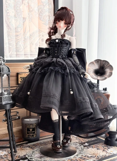 【期間限定】ドール用服 【花漾加冕】ドレス ブラック ホワイト シャンパン 水色 ピンク MSD/大MSDサイズ用 球体関節人形用 BJD用【半勺糖】