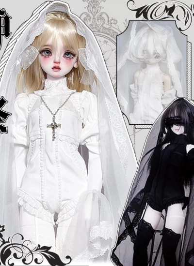 ドール用服【神祭】ゴシック風 衣装セット ブラック/ホワイト MSD 1/4サイズ人形通用 球体関節人形用 BJD