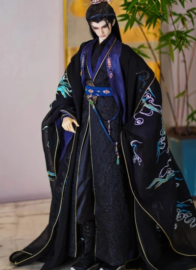 先行予約 BJDドール用服 古代風 衣装セット【抱山衣】ホワイト/ダークブルー/ブラック 68cm-77cmサイズ人形用