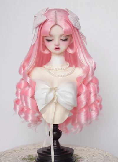 ドール用 ウィッグ 前髪 ロングパーマ ピンク 幼SD/MSD/小顔SD/SD/Blythe人形用 BJD用