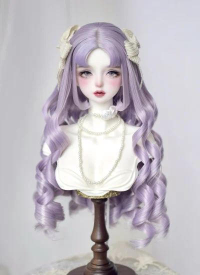 ドール用 ウィッグ 前髪 ロングパーマ ライトパープル 幼SD/MSD/小顔SD/SD/Blythe人形用 BJD用