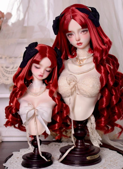 ドール用 ウィッグ 前髪 ロングパーマ レッド 幼SD/MSD/小顔SD/SD/Blythe人形用 BJD用