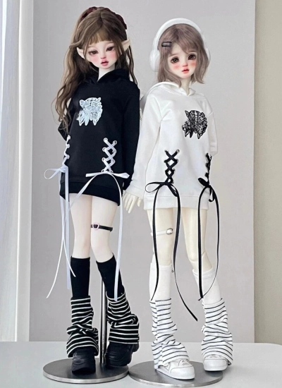 ドール用服 衣装セット ロングパーカー ホワイト ブラック OB24/YOSD/1/5/MSD/SDサイズ人形用 女の子用 BJD用