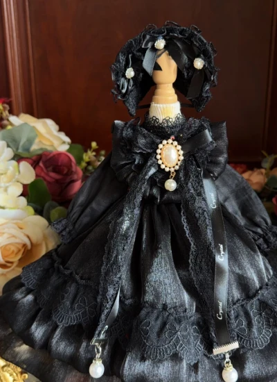 ドール用服 洋服 ワンピース【玄夜珠筵】髪飾り付き ロリータ風 ブラック 女の子用 15cm/20cm/40cm/Blythe/YOSD/MSD/SDサイズ人形用