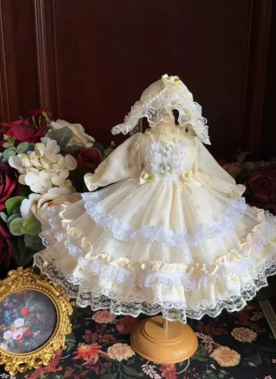 ドール用服 洋服 ワンピース【雲間浅栀】髪飾り付き ロリータ風 イエロー 女の子用 15cm/20cm/40cm/Blythe/YOSD/MSD/SDサイズ人形用