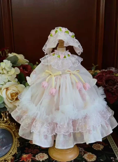 ドール用服 洋服 ワンピース【郁金香信】髪飾り付き ロリータ風 花柄 女の子用 15cm/20cm/40cm/Blythe/YOSD/MSD/SDサイズ人形用