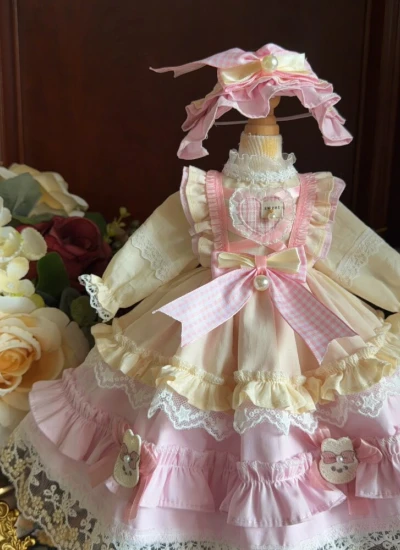 ドール用服 洋服 ワンピース【绯心蜜語】髪飾り付き ロリータ風 ピンク 女の子用 15cm/20cm/40cm/Blythe/YOSD/MSD/SDサイズ人形用