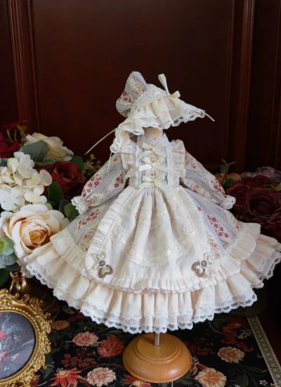 ドール用服 洋服 ワンピース【奶霜花笺】髪飾り付き ロリータ風 花柄 女の子用 15cm/20cm/40cm/Blythe/YOSD/MSD/SDサイズ人形用