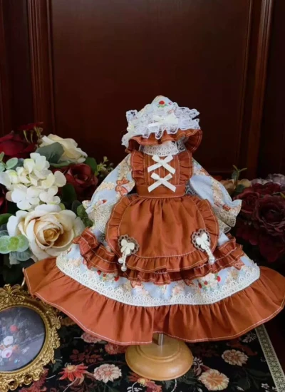 ドール用服 洋服 ワンピース【棕糖花信】髪飾り付き ロリータ風 女の子用 15cm/20cm/40cm/Blythe/YOSD/MSD/SDサイズ人形用