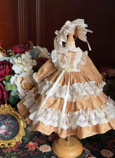 ドール用服 洋服 ワンピース【暖棕杏筵】髪飾り付き ロリータ風 女の子用 15cm/20cm/40cm/Blythe/YOSD/MSD/SDサイズ人形用