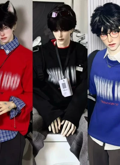 ドール用服 パーカー ブラック レッド ブルー 75-77cmサイズ人形用 BJD用