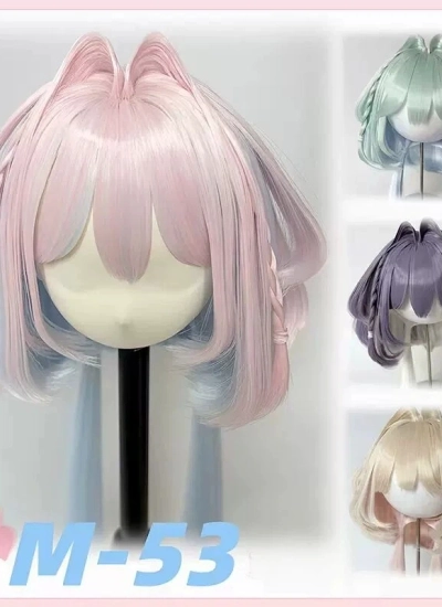 ドール用ウィッグ ミディアムロングヘアー 前髪【M-53】スタイリングあり ピンク/ホワイト/ゴールド/ブルー/ミント/パープル MSD/SDサイズ 女の子用  球体関節人形用 BJD