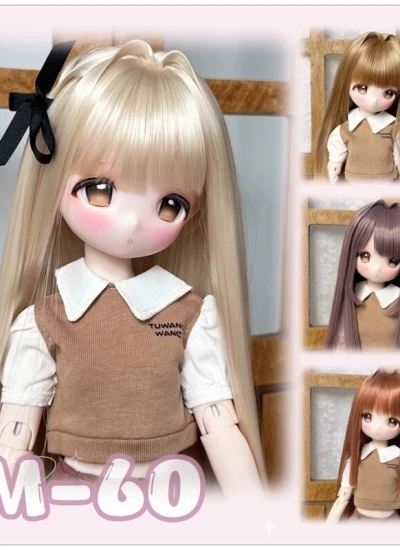 ドール用ウィッグ 前髪カット自在ロングストレートウィッグ  ブルー ブラウン グリーン ゴールド ピンク ラズベリーレッド MSD/SDサイズ 女の子用  球体関節人形用 BJD