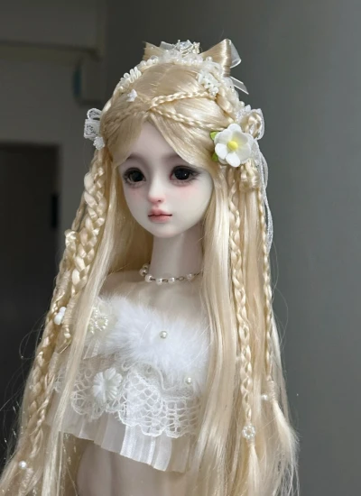 ドール用ウィッグ   ロングパーマヘア ミルク絲  ゴールド  YOSD/MSD/小顔SD/SDサイズ用 BJD用