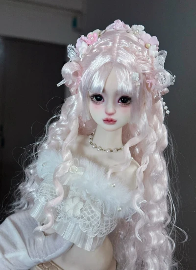 ドール用ウィッグ  パーマヘア ミルク絲 グラデーション ピンク  YOSD/MSD/小顔SD/SDサイズ用 BJD用