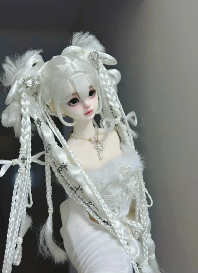 ドール用ウィッグ   ロングパーマヘア ミルク絲  ホワイト  YOSD/MSD/小顔SD/SDサイズ用 BJD用