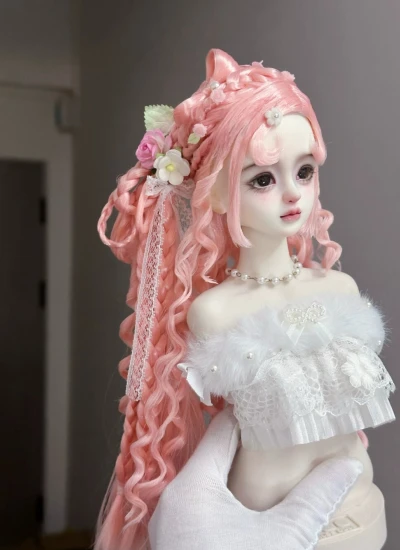 ドール用ウィッグ  パーマヘア ミルク絲 グラデーション ピンク  YOSD/MSD/小顔SD/SDサイズ用 BJD用