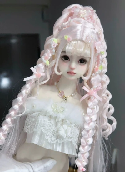 ドール用ウィッグ   ロングパーマヘア ミルク絲  ピンク  YOSD/MSD/小顔SD/SDサイズ用 BJD用