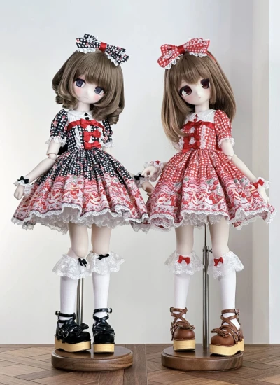 【期間限定】ドール用服 ワンピース レッド ブラック ピンク【樱桃恋结】女の子用 MSD/大MSDサイズ人形用 球体関節人形用  BJD用 【W的乌托邦】