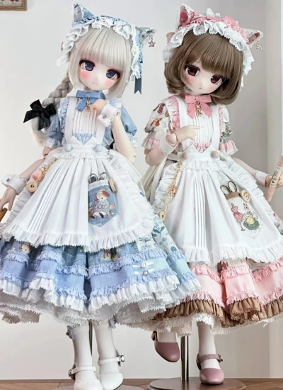 【期間限定】ドール用服 ワンピース ブルー ピンク【猫与线匣】女の子用 MSD/大MSD/ぽっちゃりMSDサイズ人形用 球体関節人形用  BJD用 【麦露露娃衣手作】