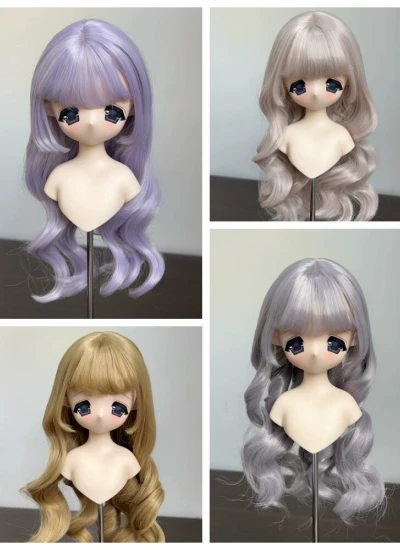 ドール用ウィッグ 姫カット カールヘアー 高温糸 ブラック グレー ブラウン パープル YOSD/MSD/SDサイズ人形用 BJD用