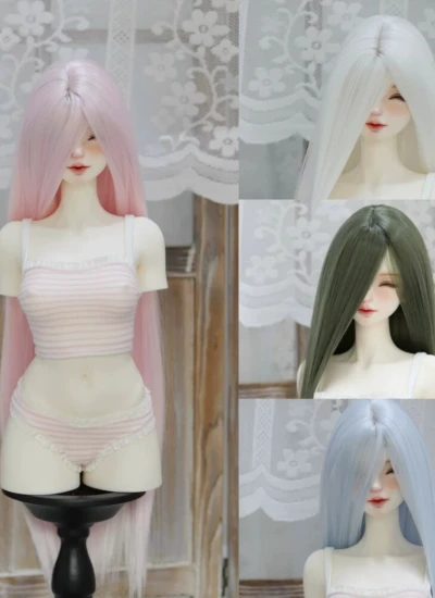 ドール用ウィッグ ストレート ロングヘアー ベースウィッグ スタイリングなし 高温糸 ピンク ホワイト ブルー グリーン 小顔SD/SDサイズ人形用 BJD用