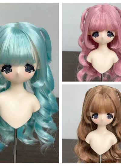 ドール用ウィッグ お姫カット カールヘアー 高温糸 ピンク/ブラウン/パープル/グリーン YOSD/MSD/SDサイズ人形用 BJD用