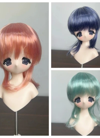 ドール用ウィッグ ストレート ウルフヘア ショート ベースウィッグ ミルク糸 ピンクパープル/ブルー/グリーン ミックス色 MSD/小顔SD/SDサイズ人形用 BJD用