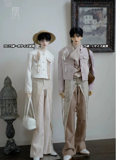 ドール用服 コート 上着 ホワイト パープル 75/77サイズ BJD人形用