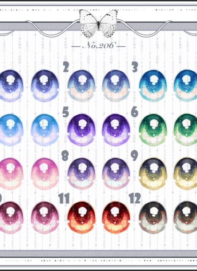 ドール用アイ マンガアイ 水転写デカールアイ『206』mdd/bjd/ob 二次元 10mm/12mm/14mm/16mm/18mm/20mm/22mm BJD/MJD用