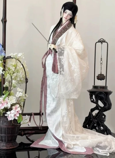 ドール用服 時代服 衣装セット ホワイト【梅山•白螭】 战国袍 70-77サイズ  BJD人形用