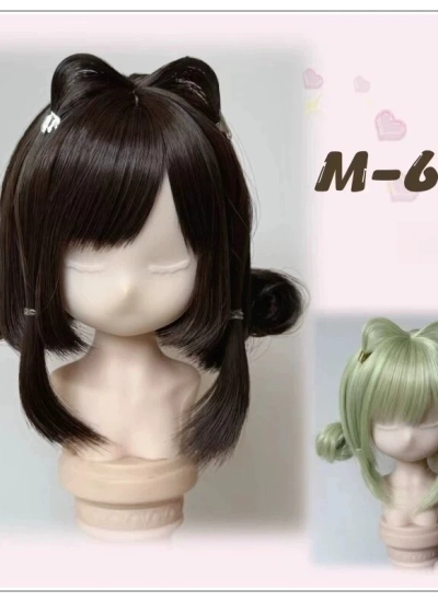 ドール用ウィッグ 前髪カット 【M-62】 ブラウン グリーン ゴールド ピンク グレー MSD/SDサイズ 女の子用 球体関節人形用 BJD