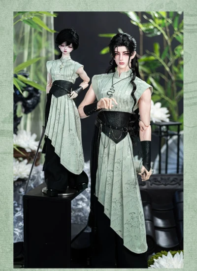 BJDドール用服 【青硯】中華風  衣装セット グリーン ブラック MSD/75サイズ人形用