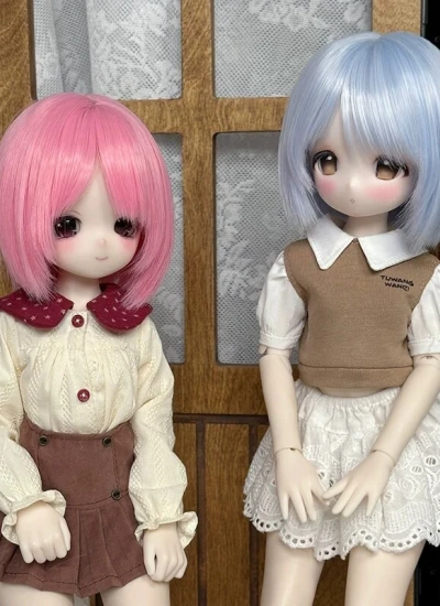 ドール用ウィッグ ショートヘアー 双子星【M-67】ピンク/ブルー MSD/SDサイズ 女の子用 球体関節人形用 BJD