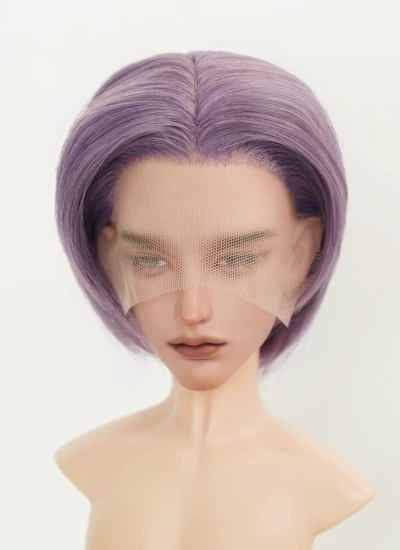 BJD ドール用ウィッグ ショートストレート ベースウィッグ 柔らかい糸 シルバーグレー/パープル SDサイズ人形用
