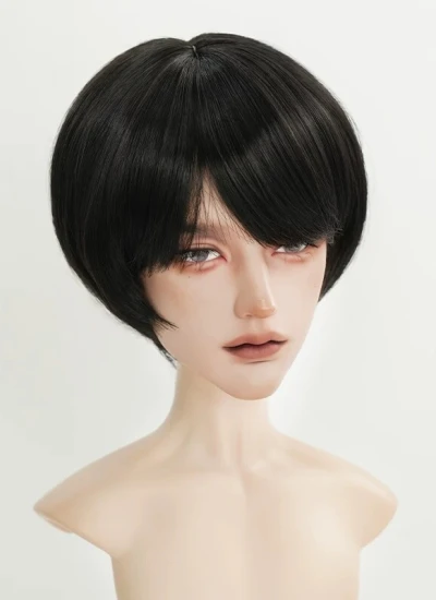BJD ドール用ウィッグ ショートストレート ベースウィッグ 柔らかい糸 ブラック/グレー SDサイズ人形用